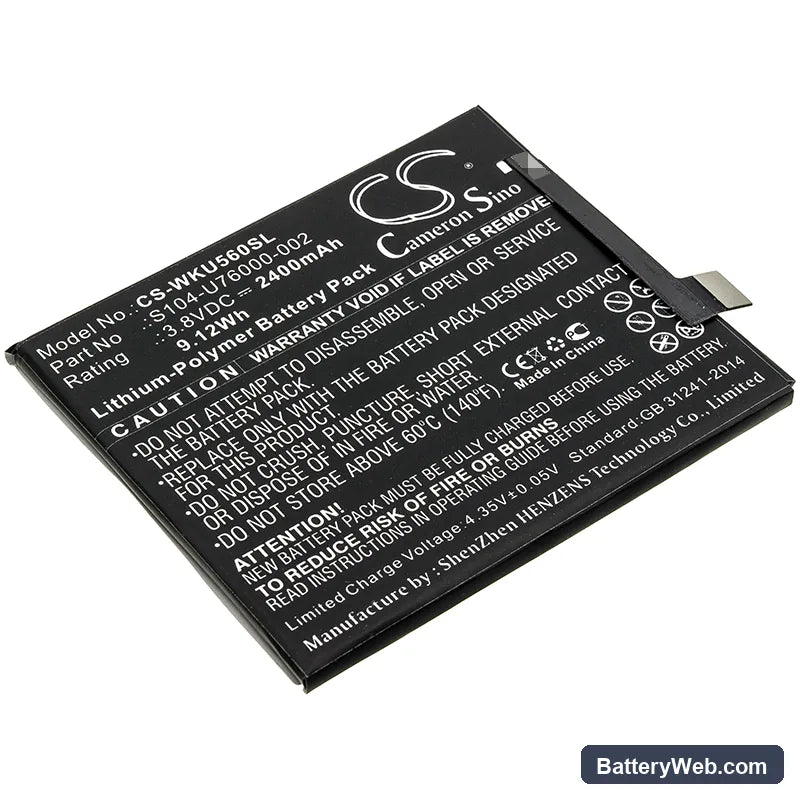 Wiko U Feel Replacement Battery, 3.8V, 2400mAh, Li-Polymer 1