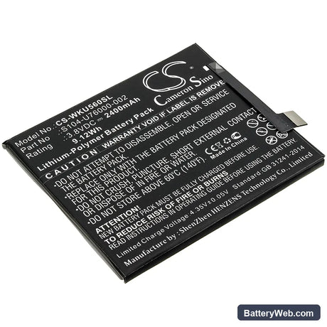 Wiko U Feel Replacement Battery, 3.8V, 2400mAh, Li-Polymer 1