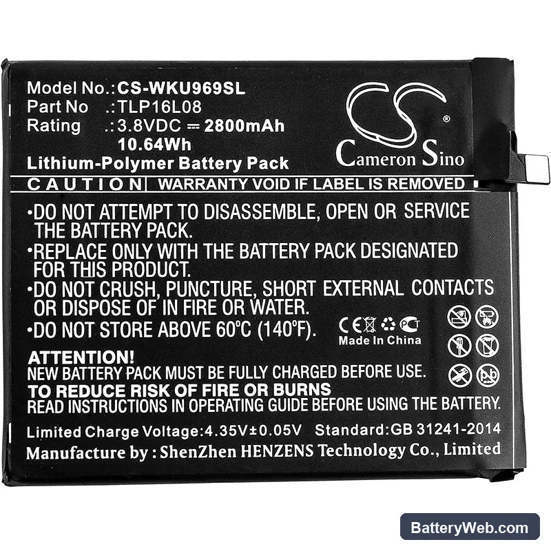 Wiko U Feel Prime Replacement Battery, 3.8V, 2800mAh, Li-Polymer 3