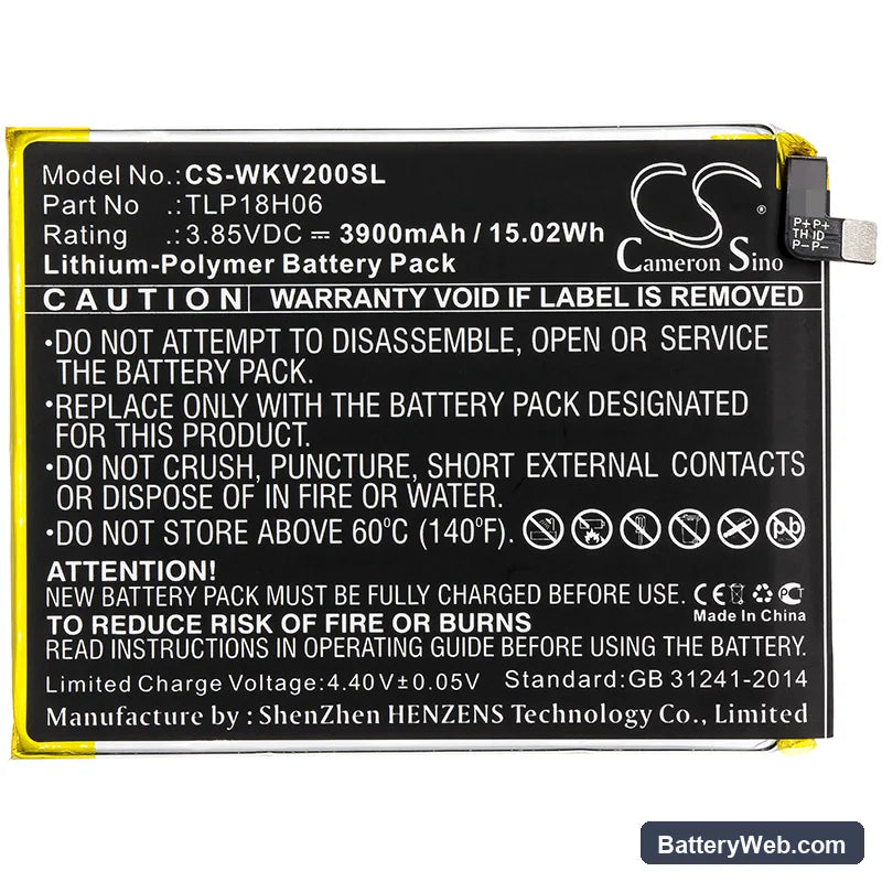 Wiko View2 Go Replacement Battery, 3.85V, 3900mAh, Li-Polymer 3