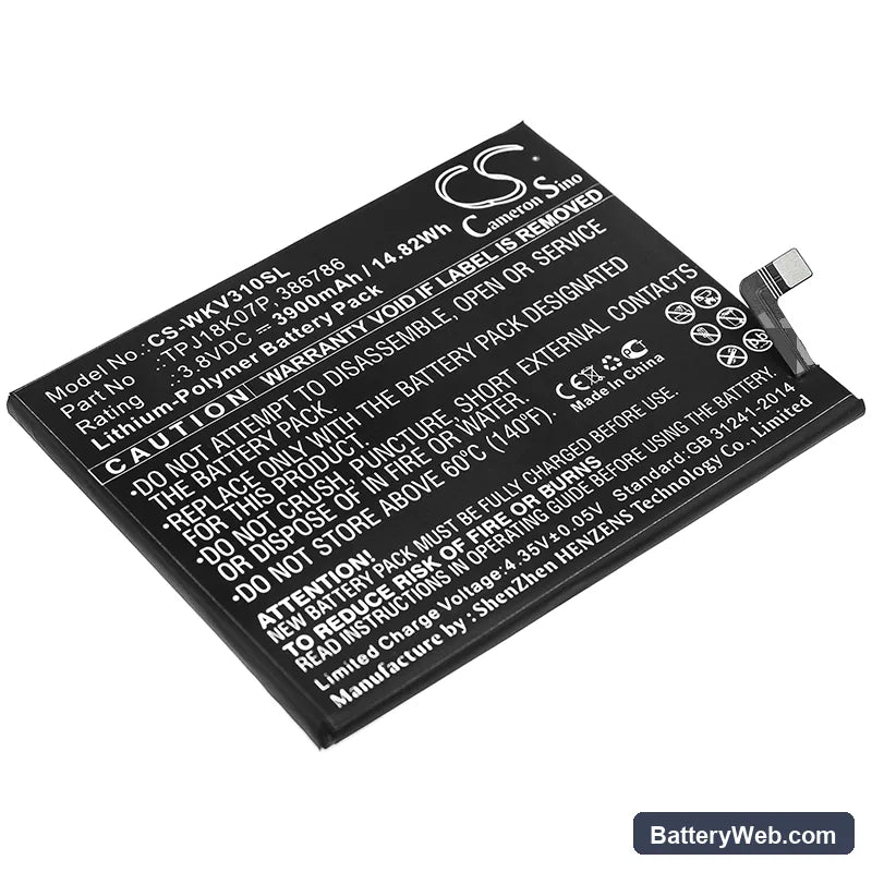 Wiko View3 Pro Replacement Battery, 3.8V, 3900mAh, Li-Polymer 1