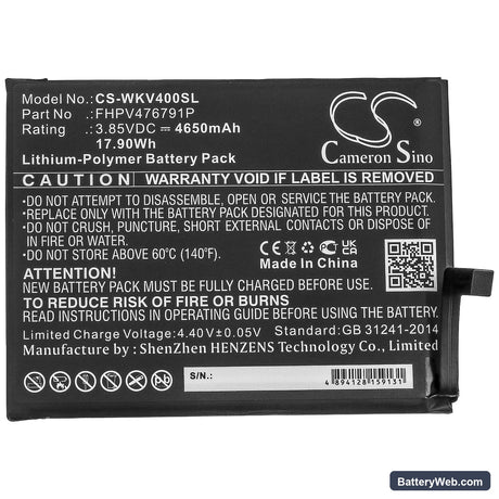 Wiko View 4 Replacement Battery, 3.85V, 4650mAh, Li-Polymer 3