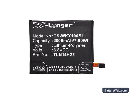 Wiko Highway Signs Replacement Battery, 3.8V, 2000mAh, Li-Polymer 5