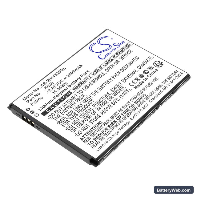 Wiko Y82 Replacement Battery, 3.85V, 3000mAh, Li-Polymer 1