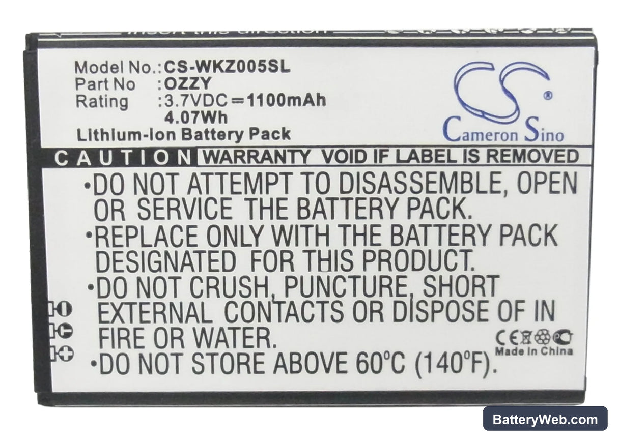 Wiko Ozzy Replacement Battery, 3.7V, 1100mAh, Li-ion 5