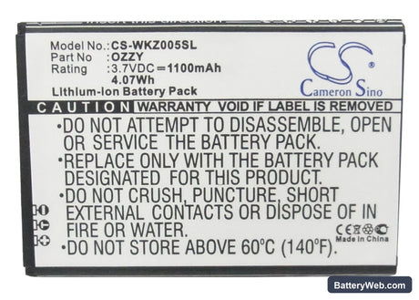 Wiko Ozzy Replacement Battery, 3.7V, 1100mAh, Li-ion 5