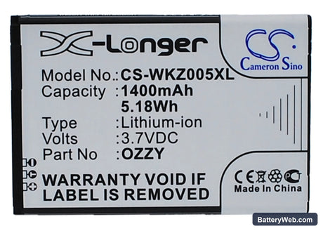 Wiko Ozzy Replacement Battery, 3.7V, 1400mAh, Li-ion 5