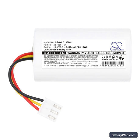 Winland D-011-0183 Replacement Battery, 7.4V, 3400mAh, Li-ion 3