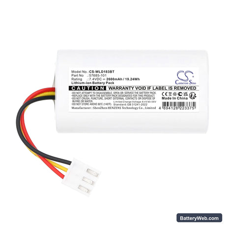 Winland D-011-0183 Replacement Battery, 7.4V, 2600mAh, Li-ion 3