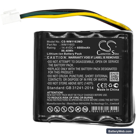 Weinmann Accuvac Pro Replacement Battery, 14.4V, 6000mAh, Li-ion 3