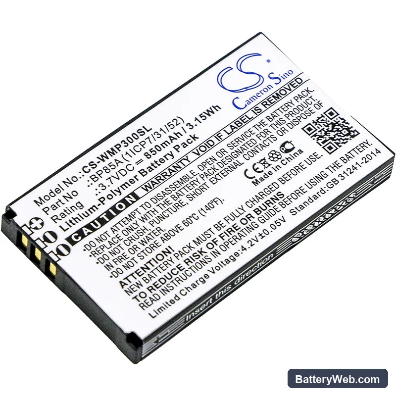 WM Systems WMP 300 Replacement Battery, 3.7V, 850mAh, Li-Polymer 1