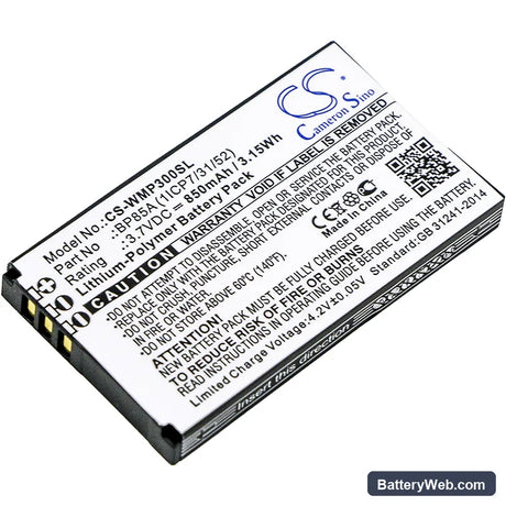 WM Systems WMP 300 Replacement Battery, 3.7V, 850mAh, Li-Polymer 1