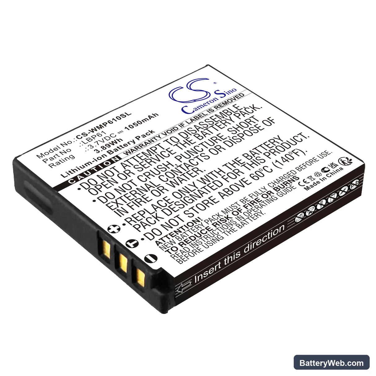 Wisycom MRP61 Transmitter Replacement Battery, 3.7V, 1050mAh, Li-ion 1