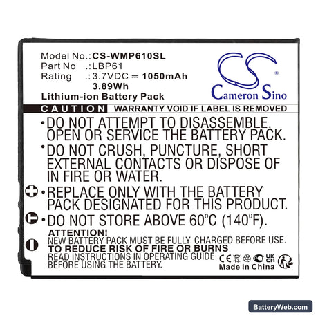 Wisycom MRP61 Transmitter Replacement Battery, 3.7V, 1050mAh, Li-ion 3