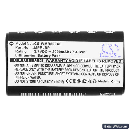 Wisycom MPR50-IEM Replacement Battery, 3.7V, 2000mAh, Li-ion 5