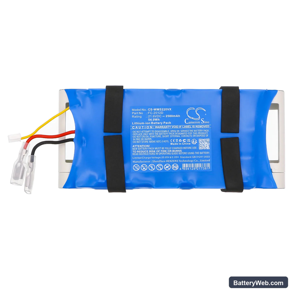 WOMOW S22 Tech Replacement Battery, 21.6V, 2500mAh, Li-ion 3