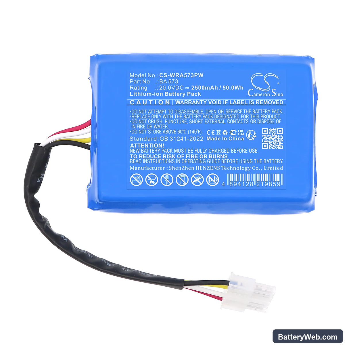 Mowox RM 1000 WiU-SN Replacement Battery, 20V, 2500mAh, Li-ion 3