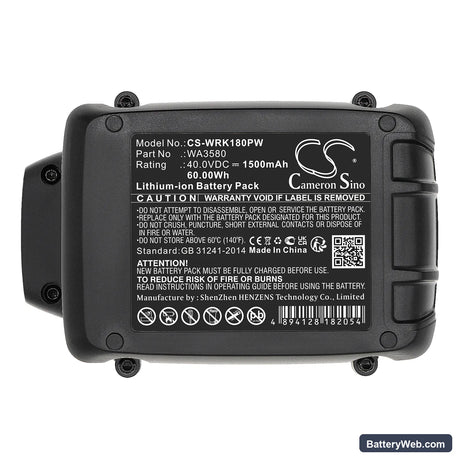Worx WG180 Replacement Battery, 40V, 1500mAh, Li-ion 5