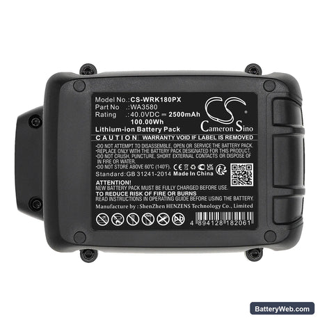 Worx WG180 Replacement Battery, 40V, 2500mAh, Li-ion 5