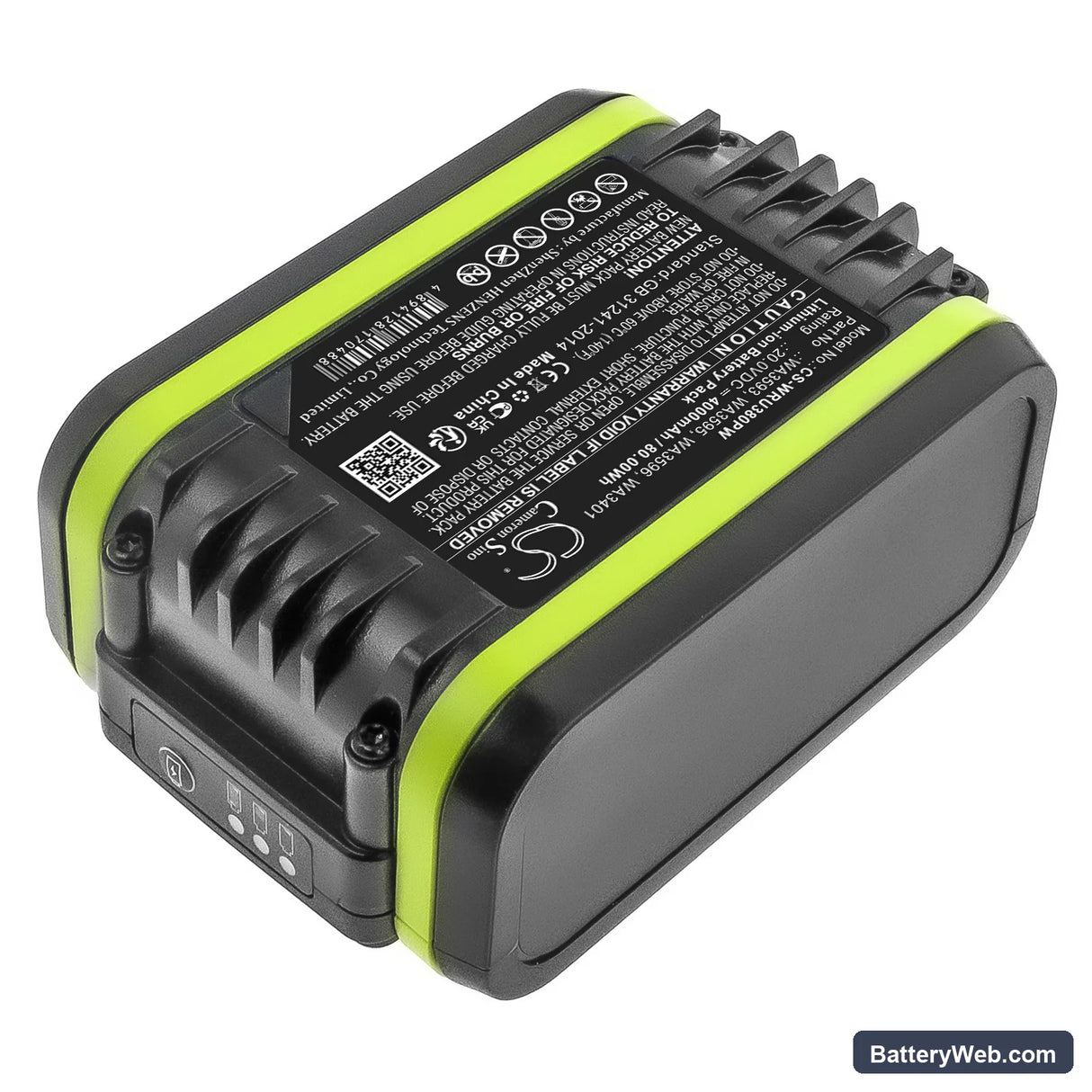 Worx WU380 Replacement Battery, 20V, 4000mAh, Li-ion 4