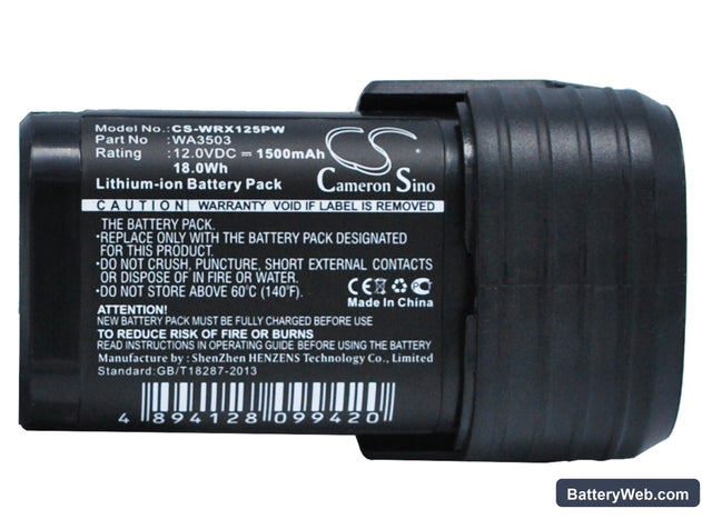 Worx WX125.3 Replacement Battery, 12V, 1500mAh, Li-ion 1