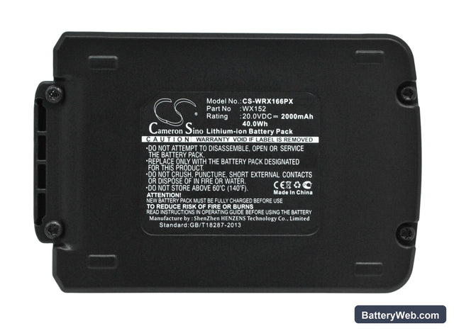 Worx WX166 Replacement Battery, 20V, 2000mAh, Li-ion 1