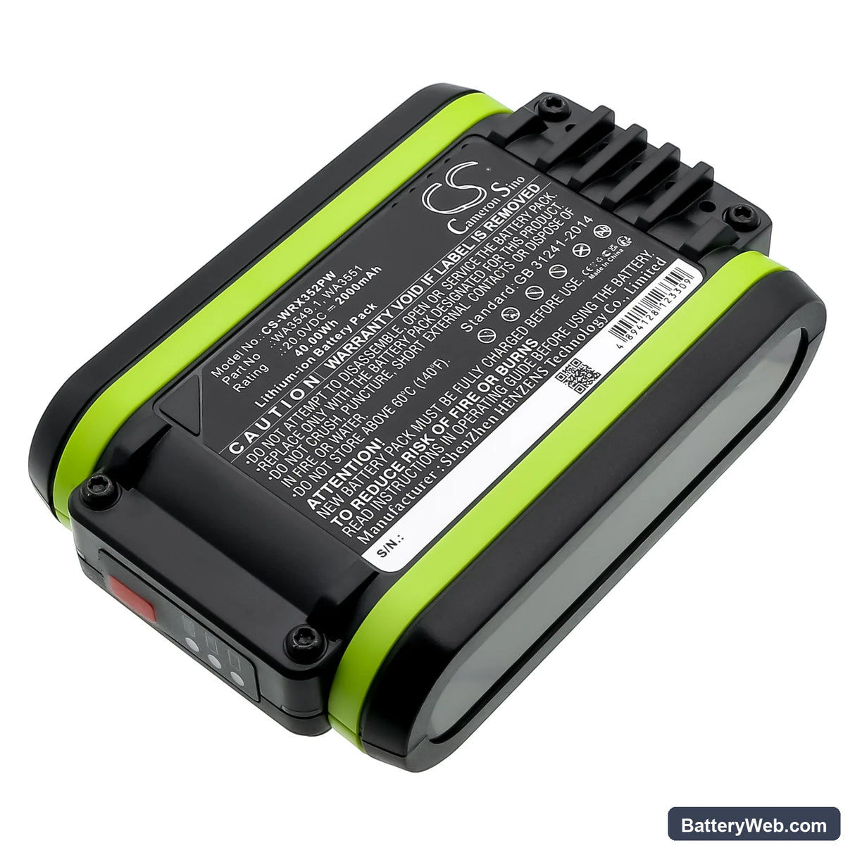 Rockwell RD2865 Replacement Battery, 20V, 2000mAh, Li-ion 1
