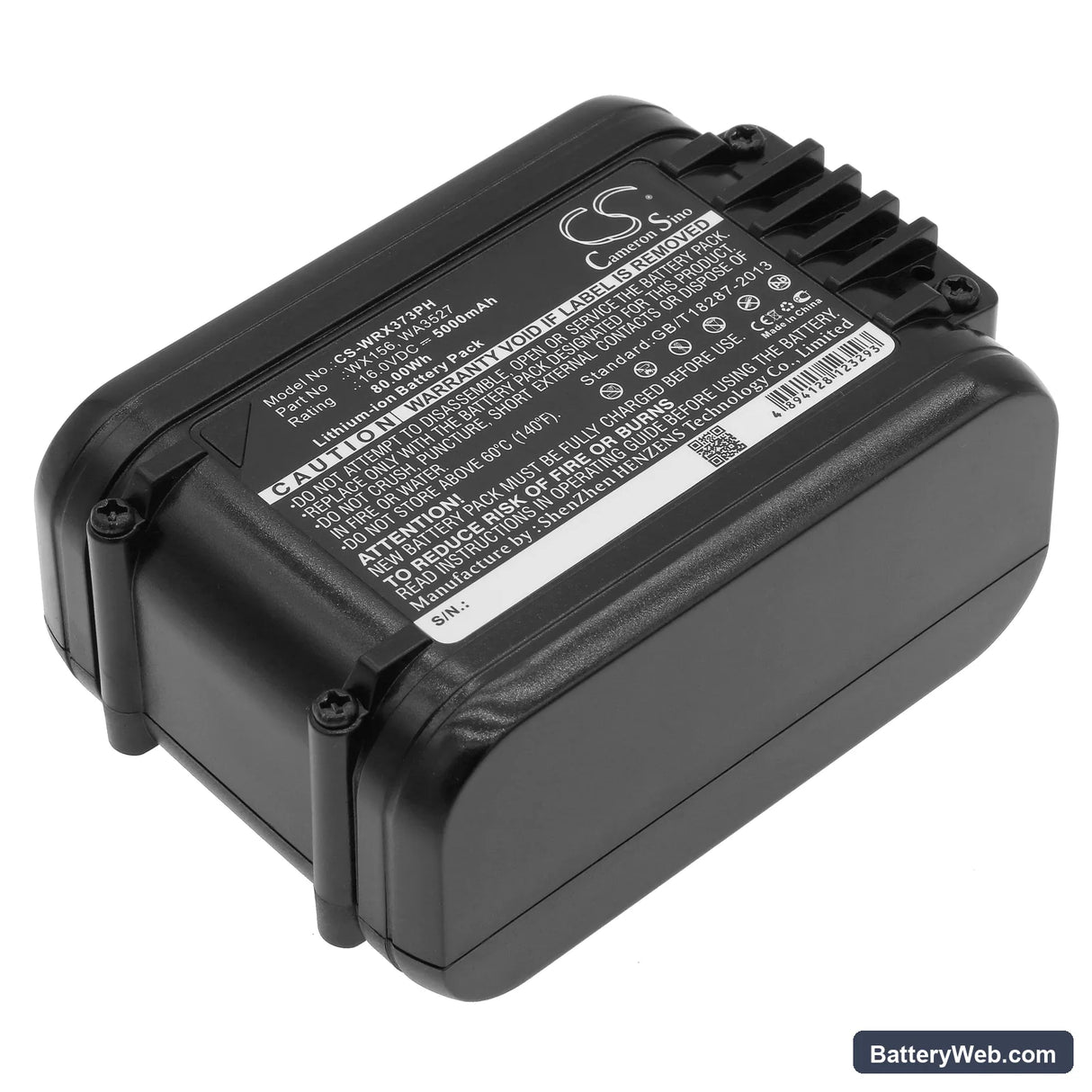 Worx Brushless Impact 20V MAX Drill Replacement Battery, 16V, 5000mAh, Li-ion 3