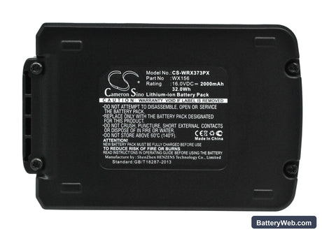 Worx Brushless Impact 20V MAX Drill Replacement Battery, 16V, 2000mAh, Li-ion 1