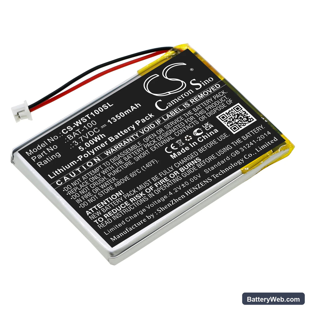 Williams Sound DLT100 Replacement Battery, 3.7V, 1350mAh, Li-Polymer 1