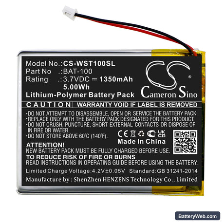 Williams Sound DLT100 Replacement Battery, 3.7V, 1350mAh, Li-Polymer 3