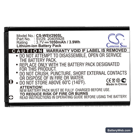 Swissvoice SV29 Replacement Battery, 3.7V, 1050mAh, Li-ion 3