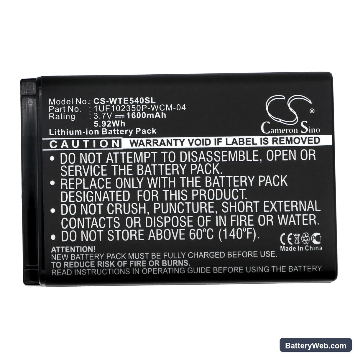 Wacom Intuos4 wireless Replacement Battery, 3.7V, 1600mAh, Li-ion 3