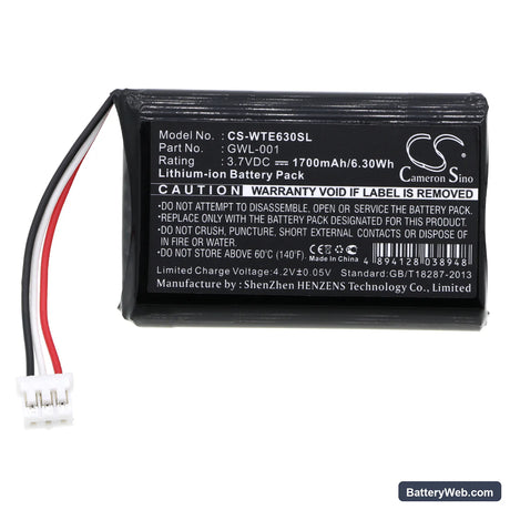 Wacom CTE630BT Graphire Wireless Pen Tablet Replacement Battery, 3.7V, 1700mAh, Li-ion 3