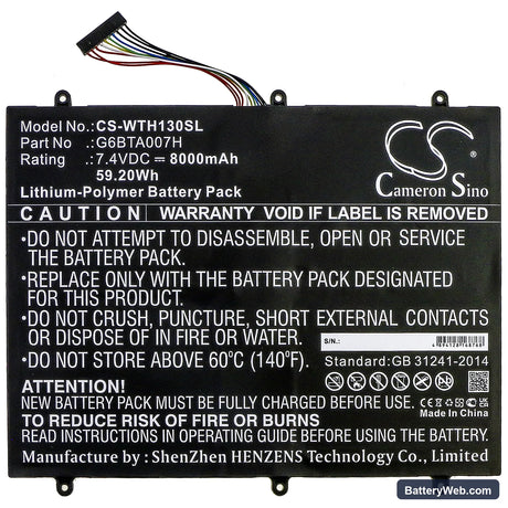 Wacom Cintiq Companion 2 Replacement Battery, 7.4V, 8000mAh, Li-Polymer 3