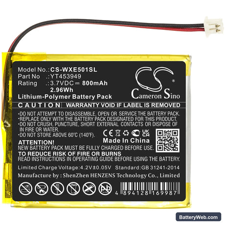 Wexler E5001 Replacement Battery, 3.7V, 800mAh, Li-Polymer 3