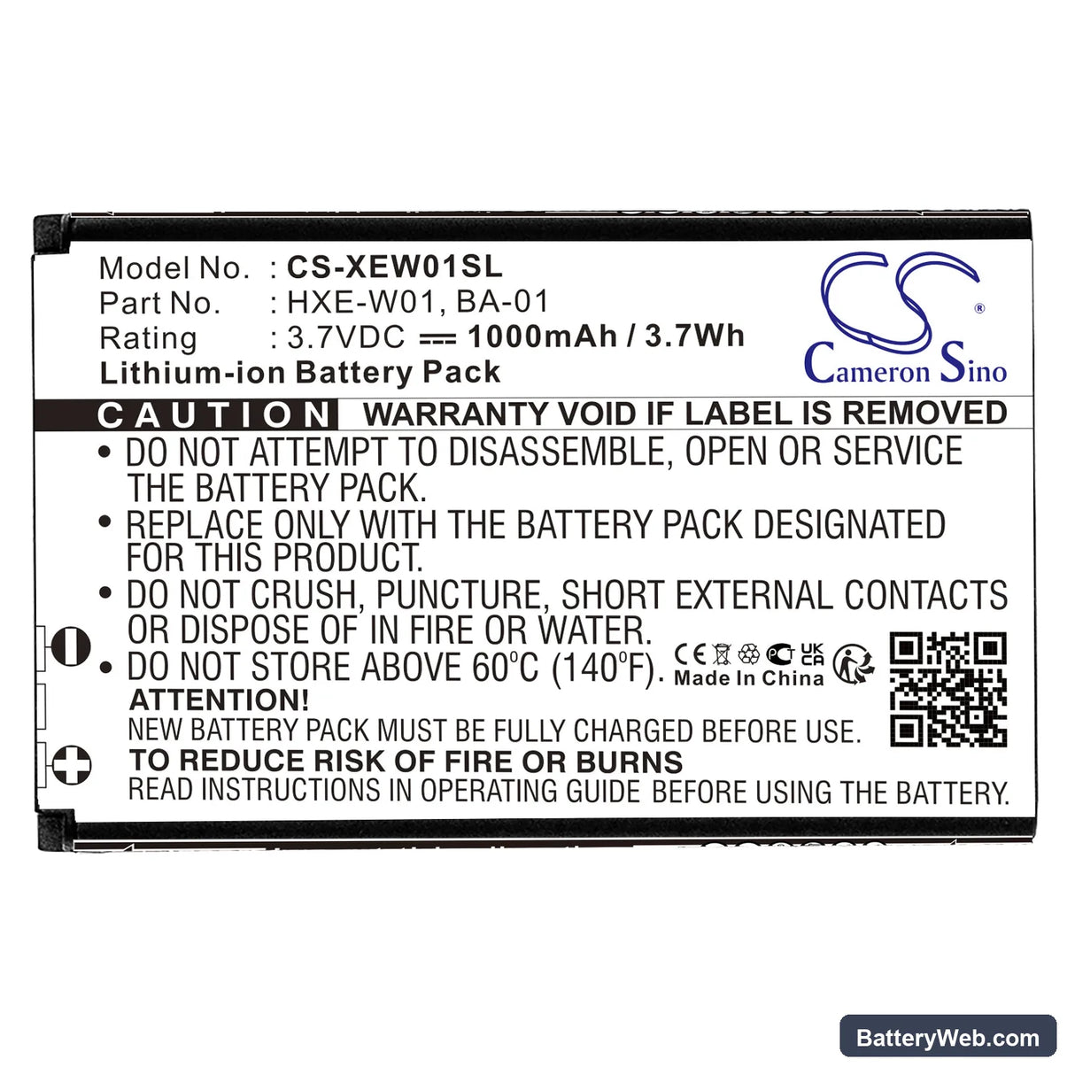Qstarz BT-1000X Replacement Battery, 3.7V, 1000mAh, Li-ion 3
