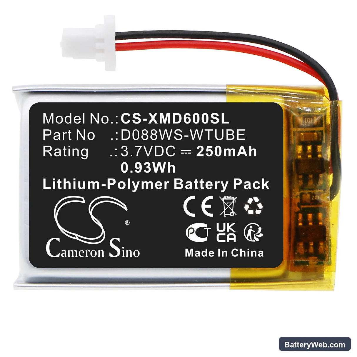 XP Metal Detectors WS6 Replacement Battery, 3.7V, 250mAh, Li-Polymer 3