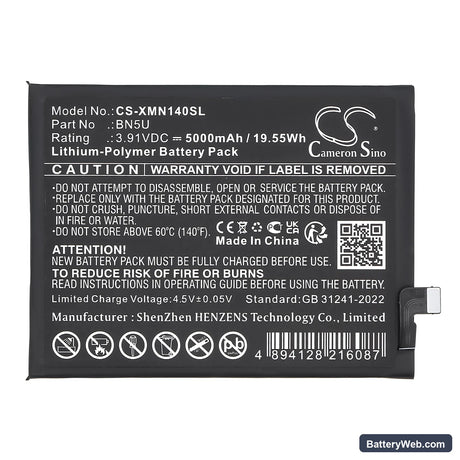 Redmi Note 14 5G Replacement Battery, 3.91V, 5000mAh, Li-Polymer 3