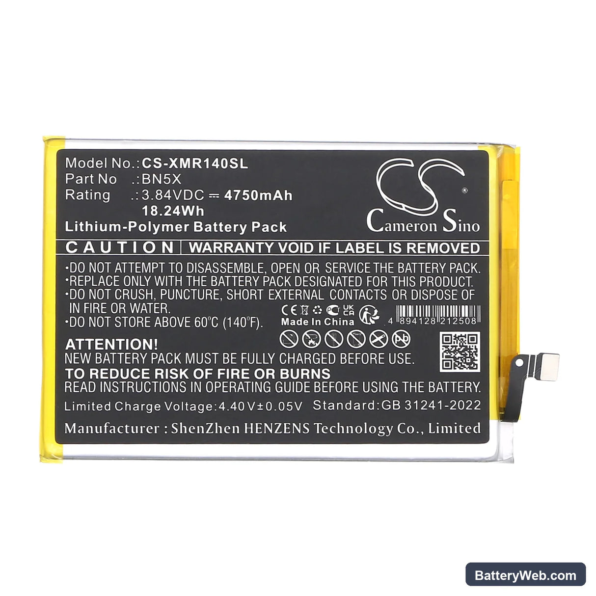 Xiaomi 2409BRN2CA Replacement Battery, 3.84V, 4750mAh, Li-Polymer 3