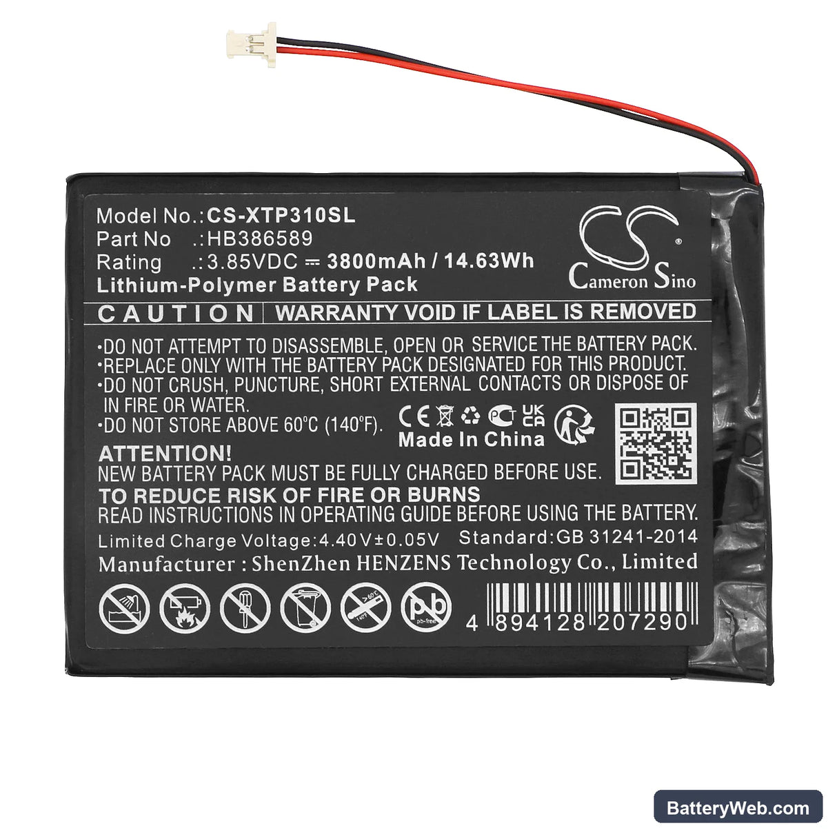 XTOOL X100PAD AUTO Key Programmer Tablet Replacement Battery, 3.85V, 3800mAh, Li-Polymer 3