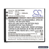 Yashica DZ-100 Hello Kitty Replacement Battery, 3.7V, 1000mAh, Li-ion 3