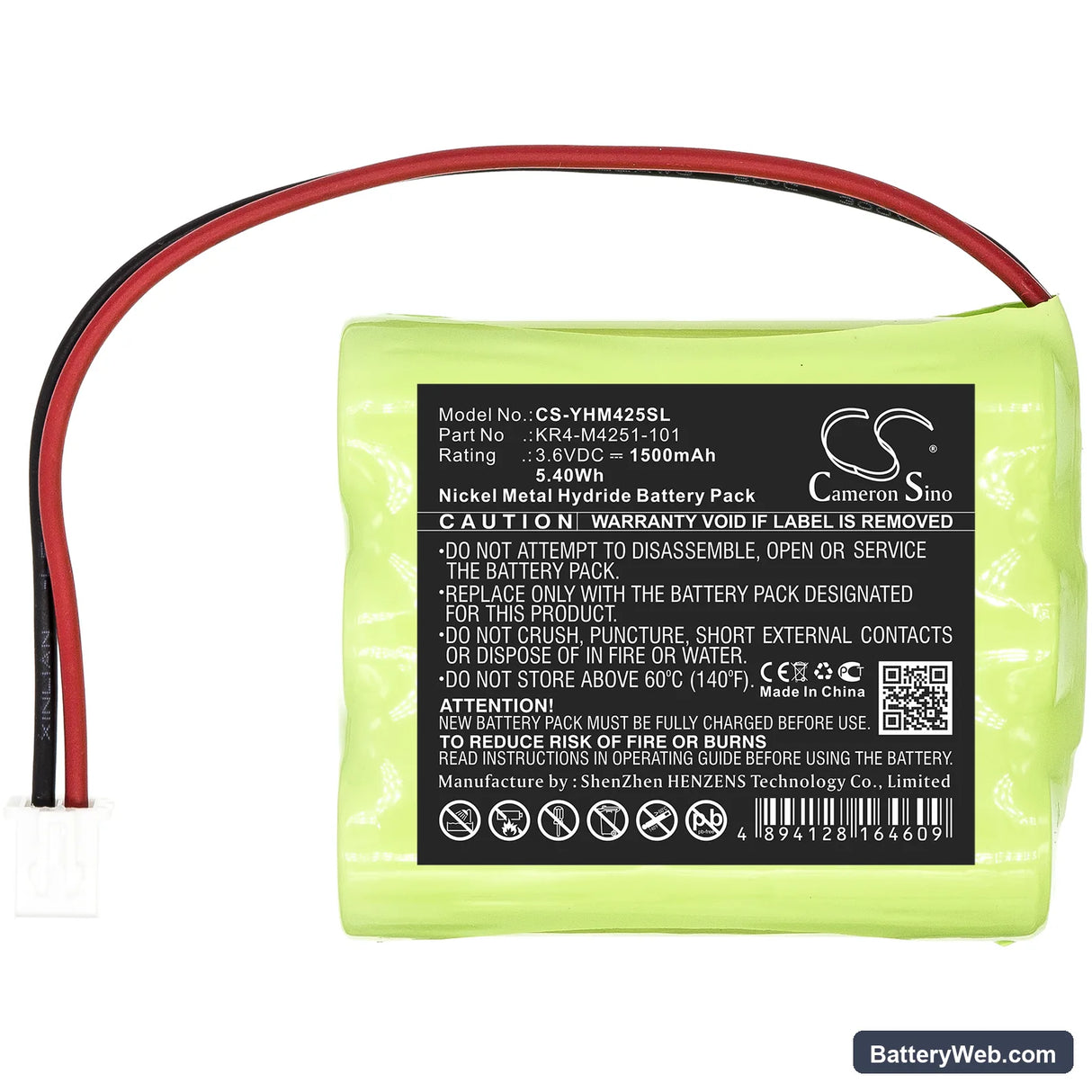Yamaha KR4-M4251-101 Replacement Battery, 3.6V, 1500mAh, Ni-MH 3