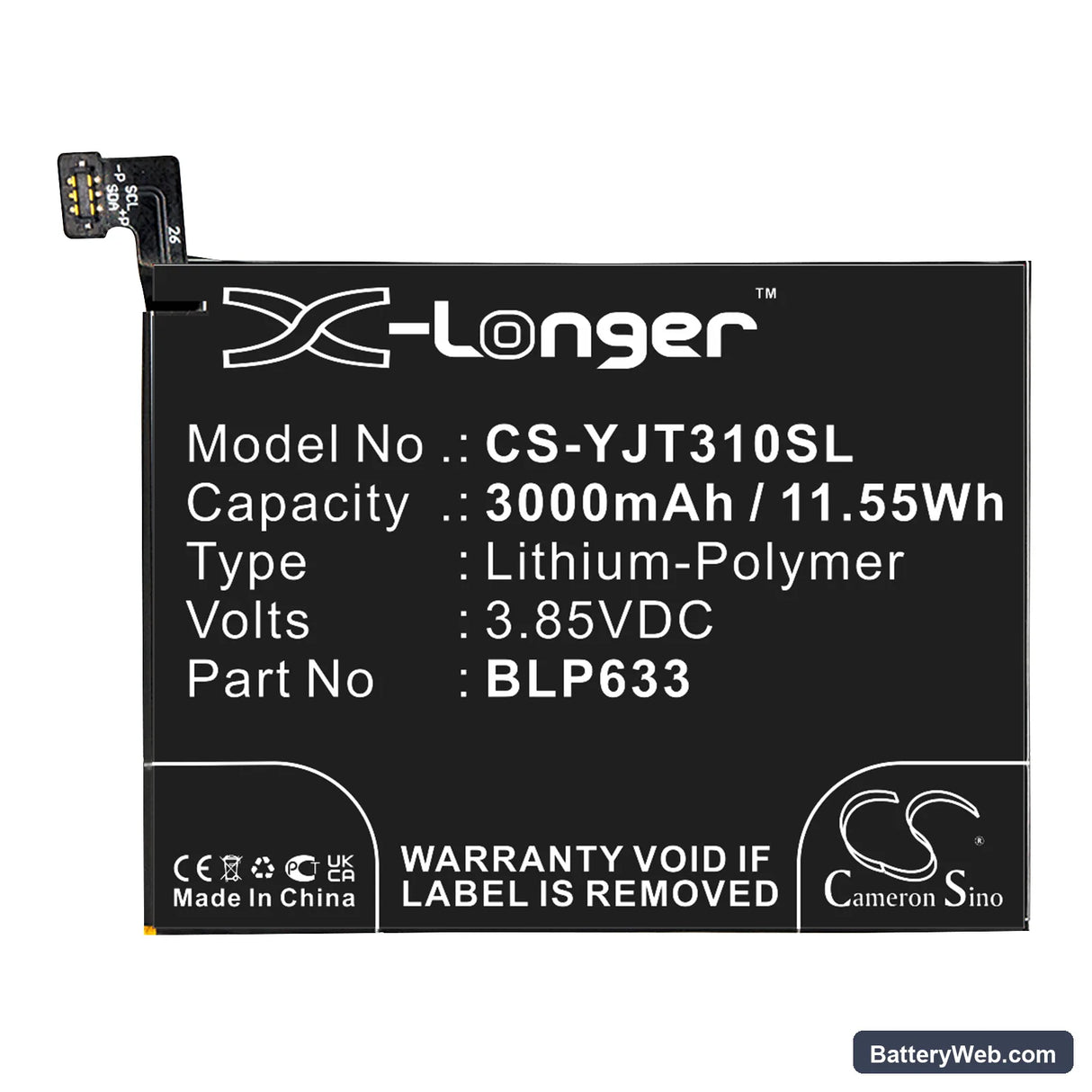 OnePlus 3T Replacement Battery, 3.85V, 3000mAh, Li-Polymer 5