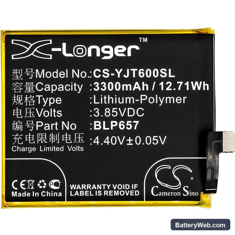 OnePlus 6 Replacement Battery, 3.85V, 3300mAh, Li-Polymer 3