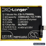 OnePlus 6 Replacement Battery, 3.85V, 3300mAh, Li-Polymer 3