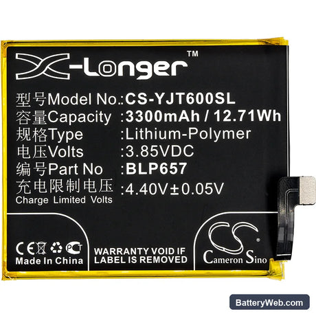 OnePlus 6 Replacement Battery, 3.85V, 3300mAh, Li-Polymer 3