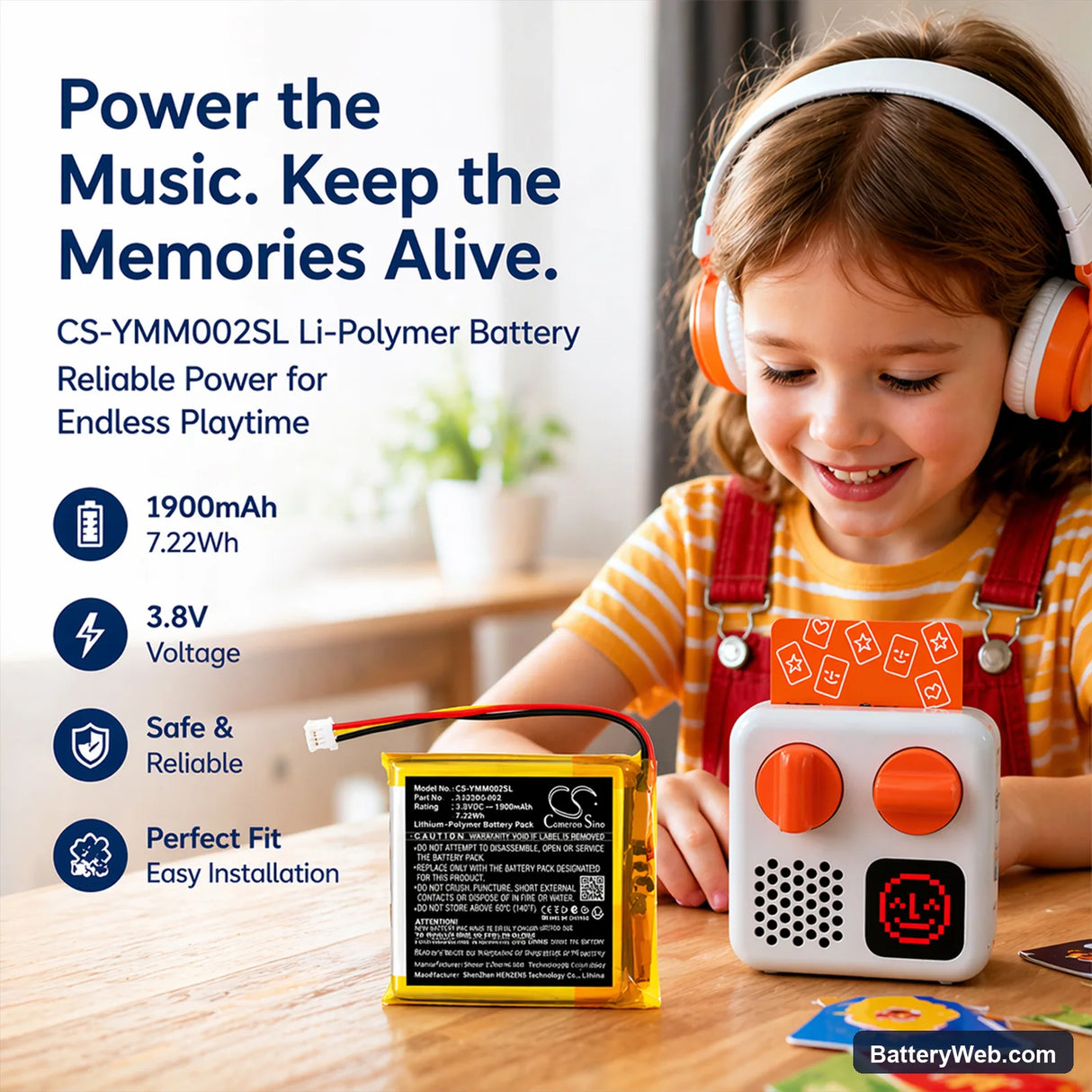 Yoto YM002 Replacement Battery, 3.8V, 1900mAh, Li-Polymer 6