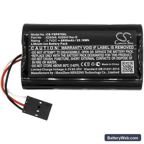 YSI ProDSS Replacement Battery, 3.7V, 6800mAh, Li-ion 3
