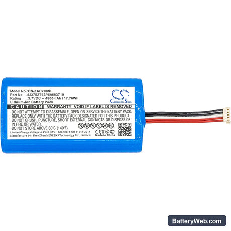 ZTE AC70 Replacement Battery, 3.7V, 4800mAh, Li-ion 3